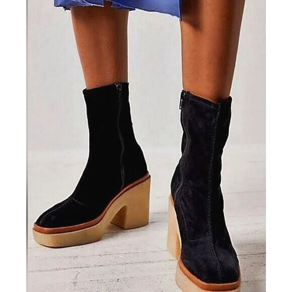Free People Gigi BLACK Suede Ankle Boot Size 8 NEW - Picture 1 of 13